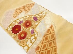 縮緬地抽象花々に菱模様名古屋帯